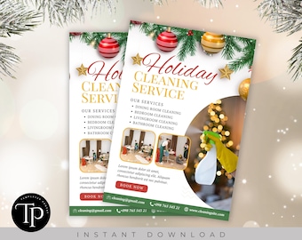Editable Printable Holiday Cleaning Flyer Template Cleaning Service Poster, Business Marketing Flyer for Housekeeping & Commercial Cleaning