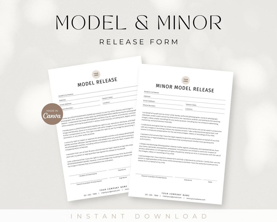 Model Release Form Format Model Release Form Template | Editable Minor Model Release Form ...