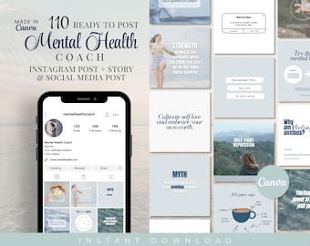Mental Health Coach Instagram Post + Story & Social Media Post, Read-To-Post, Wellness Holistic Coach, Self Care, Mental Health, Canva