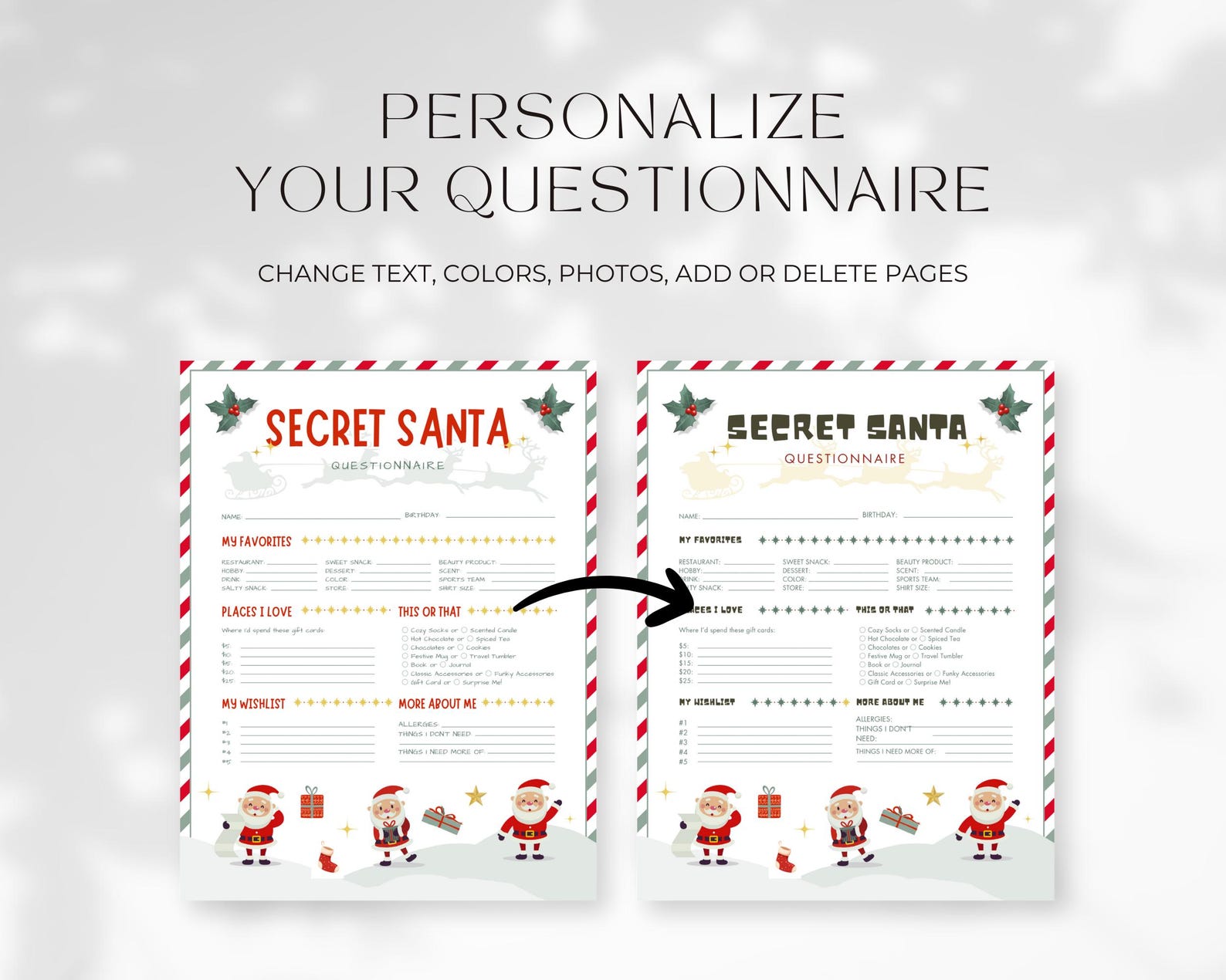 Secret Friend Forms Printable Secret Santa Questionnaire for Christmas, Gift Exchange ...