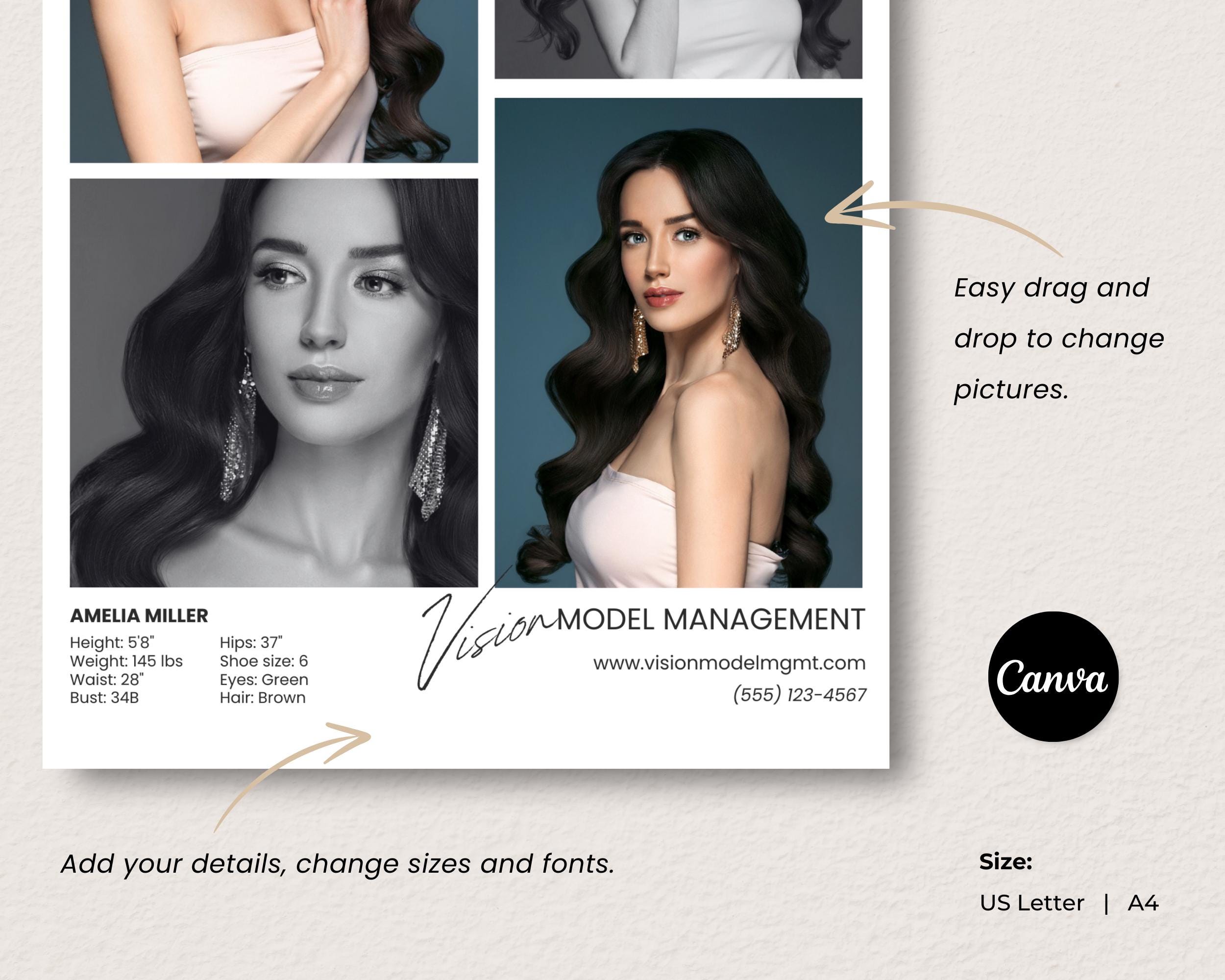 Modeling Card Design Modeling Comp Card Template, Fashion Resume Photo Card, Modeling Comp ...