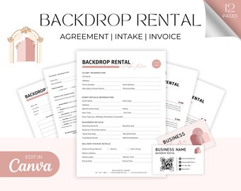 Editable Backdrop Rental Agreement, Party Equipment Rental Contract Template, Backdrop Rental Business Form, including Invoice Template