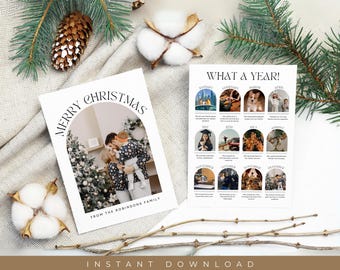2025 Year in Review Christmas Card Template, Editable Canva Holiday Photo Collage, Customizable End-of-Year Newsletter, Printable Recap Card