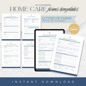 12 CANVA Homecare Forms Template, Home Care Business Forms Bundle, Editable Caregiver, Home Health Care Agency Forms for Small Business