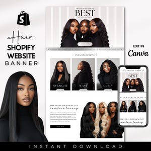 Hair Shopify Website Banner Template, Hair Banner Design Template, Shopify Luxury Hair Design, Premade Shopify Hair Banner, Canva
