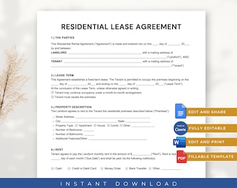 Residential Rental Lease Agreement Template, Form Templates, Room For Rent, Lease Agreement Template, Rent Agreement Form, Canva PDF Word