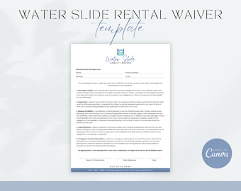 Inflatable Water Slide Liability Waiver, waterslide consent form, bouncy castle waiver of liability, Slip n slide waiver, Equipment Rental