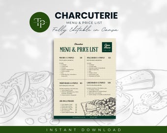 Charcuterie Business Preisliste Menüvorlage V2, Charcuterie Small Business Vorlagen, Preis & Menü, Grazing Table Menu, Snack Cart