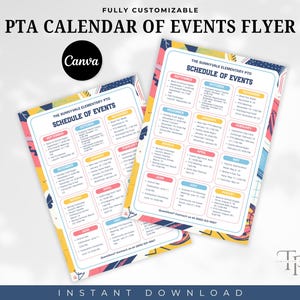 PTA/PTO Calendar Of Events Flyer Template, Pta Pto Flyer, School Education, School Marketing, School Volunteer, Event Calendar, Canva
