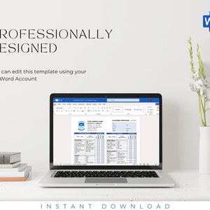 May include: A laptop computer screen displaying a cleaning proposal template in Microsoft Word. The template includes sections for customer information, services, pricing, and terms. The template is professionally designed and can be edited using Microsoft Word.