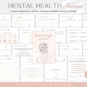 Mental Health Journal PDF Bundle, Mental Health Journal Workbook, Anxiety Journal, Therapy Journal, Wellness & Self-Care Journal, Digital
