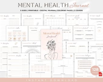 Mental Health Journal PDF Bundle, Mental Health Journal Workbook, Anxiety Journal, Therapy Journal, Wellness & Self-Care Journal, Digital
