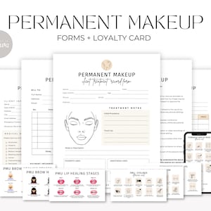 Formes de maquillage permanent | Modèle de formulaire de consentement PMU modifiable | Formulaires imprimables de réception des clients | Cartes de suivi PMU | Formulaires pour salon de beauté