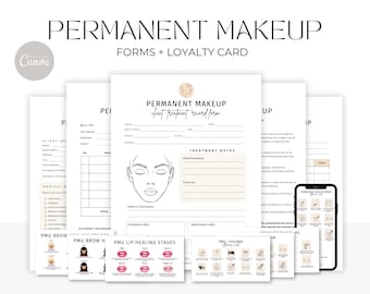 Permanent Makeup Forms | Editable PMU Consent Form Template | Printable Client Intake Forms | PMU Aftercare Cards | Beauty Salon Forms