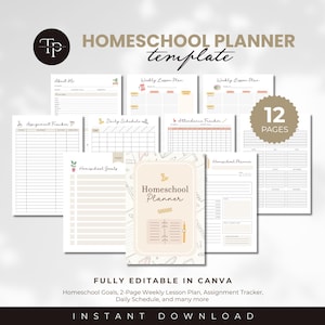Homeschool Planner Template, Homeschool Teacher Planner Binder, Printable & Digital Homeschool Planner, Academic Binder, Education, Canva