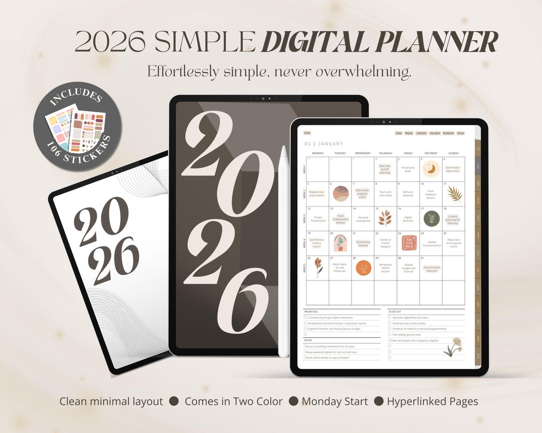 2026 iPad Planner for Goodnotes, Modern Digital Organizer, Dated Daily ...
