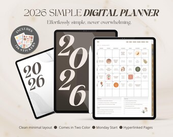 2026 iPad Planner for GoodNotes, Modern Digital Organizer, Dated Daily & Weekly Pages, Clean Monthly Calendar Layout, Productivity Template