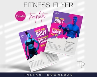 Gym Workout Flyer, Fitness Flyer Template, Personal Sport Trainer Template, Fitness Health, Canva Template Flyer, Gym Fitness Flyer