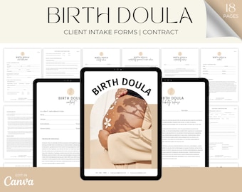 Pacchetto di moduli di ammissione per doula del parto, moduli per nuovi clienti e modello di pacchetto di benvenuto