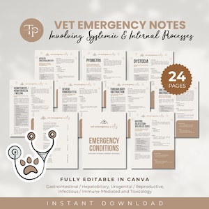 Vet Emergency Notes Systemic & Internal Processes, Veterinarian Templates, Animal Doctor Notes, Vet Tech Nurse Notes, Emergency Book, Canva
