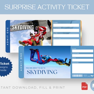 Digitales SKYDIVING Überraschungsgeschenkticket, Fallschirmsprung Überraschungsoffenbarung, Fallschirmsprung bearbeitbare Ereignisticketvorlage, SKYDIVE Erlebnisgeschenkgutschein