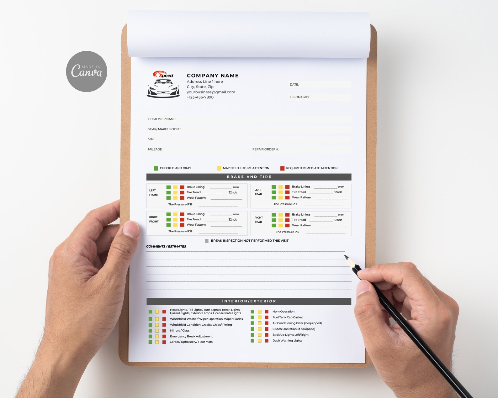 Printable Vehicle Inspection Report, CANVA Template Editable Car or ...