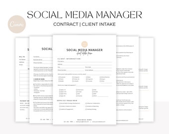 Freelance Social Media Manager Contract, Editable Social Media Management Agreement, Social Media Non-Disclosure, Client Intake Forms