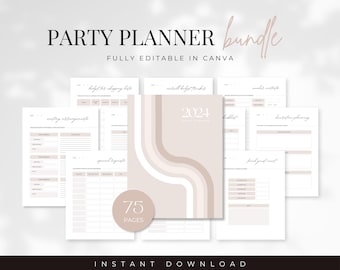 Party Planner Bundle Template, Event Planner Notebook, Party Checklist, Party Planning, Event Organizer Template, Party Organizer, Canva