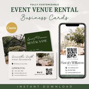 Sjabloon voor visitekaartjes evenementcoördinator, verhuurbedrijf evenementenlocatie, bewerkbare sjabloon voor locatieverhuur, visitekaartje, Canva
