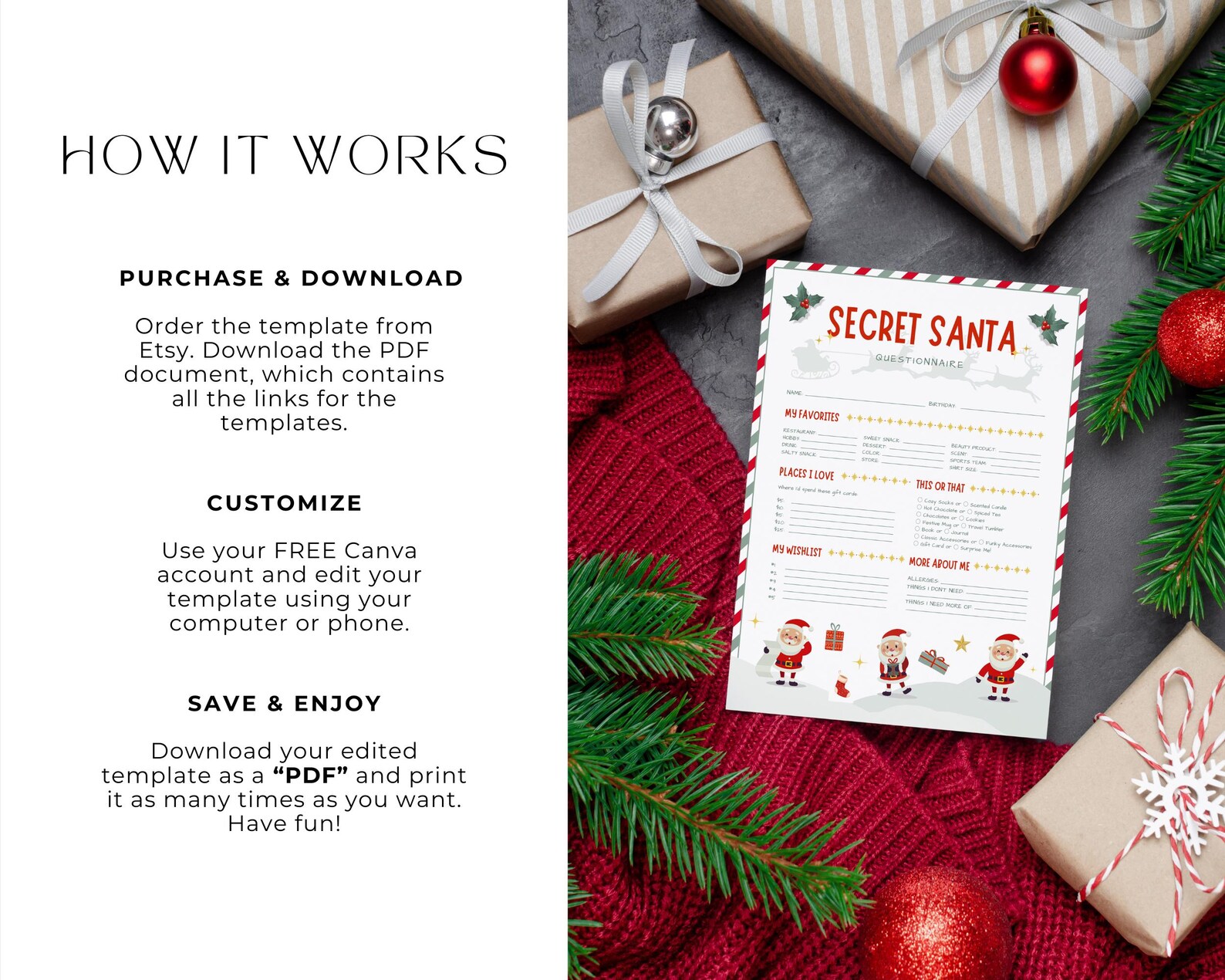 Secret Friend Forms Printable Secret Santa Questionnaire for Christmas, Gift Exchange ...