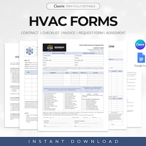HVAC Maintenance Forms Template, Heating Ventilation and Air Conditioning Services, HVAC Forms, HVAC Contract Invoice Checklist Agreement