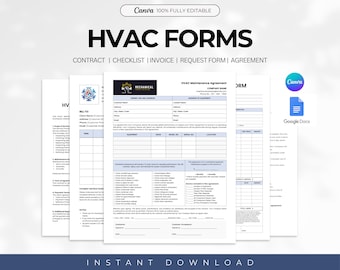HVAC Maintenance Forms Template, Heating Ventilation and Air Conditioning Services, HVAC Forms, HVAC Contract Invoice Checklist Agreement