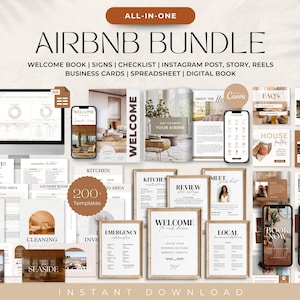 Airbnb Host Bundle Template, Editable Airbnb Signs, Welcome Book Template, Airbnb Cleaning Checklist, Inventory Checklist, VRBO Host Bundle