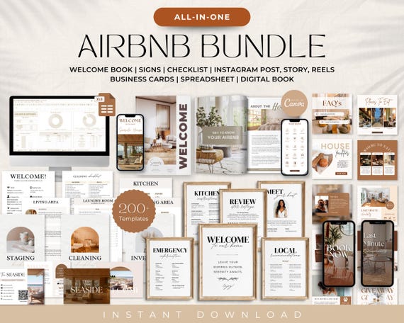 Airbnb Host Bundle Template, Editable Airbnb Signs, Welcome Book Template, Airbnb Cleaning Checklist, Inventory Checklist, VRBO Host Bundle