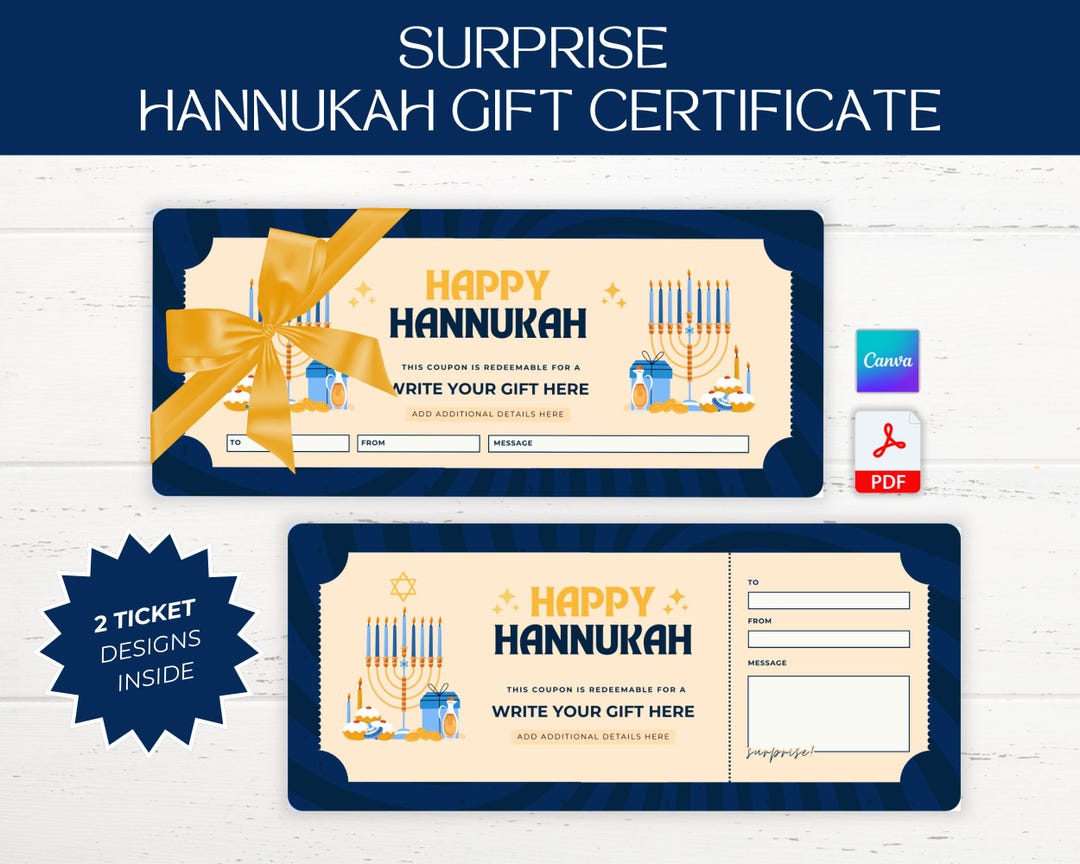 Editable Hanukkah Gift Certificate Template, Surprise Hanukkah Gift ...