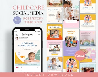 Childcare Social Media Template, Childcare Business Social Media, Childcare Instagram Post & Story, Montessori, School, Daycare, Canva