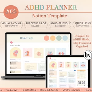 ADHD Notion Planner, Notion Template ADHD, Notion Dashboard, ADHD Planner For Productivity And Organization, Self Care Planner, Notion