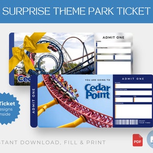 Digitales CEDAR POINT Überraschungsreise-Geschenkticket, druckbarer Vergnügungspark, Überraschungsurlaubsticket, bearbeitbares Familienreiseticket