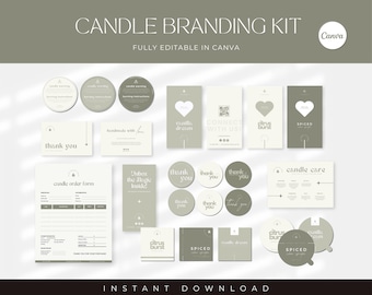 Candle Branding Kit Template, Editable Candle Business Bundle, Canva Template, Thank You Cards, Care Cards, Labels, Order Form, Price List