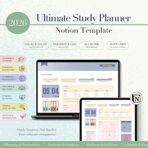 Planejador de Estudos Notion, Modelo Notion para Estudantes, Painel Notion, Planejador Estudantil para Produtividade e Organização, Planejador Escolar para Estudantes
