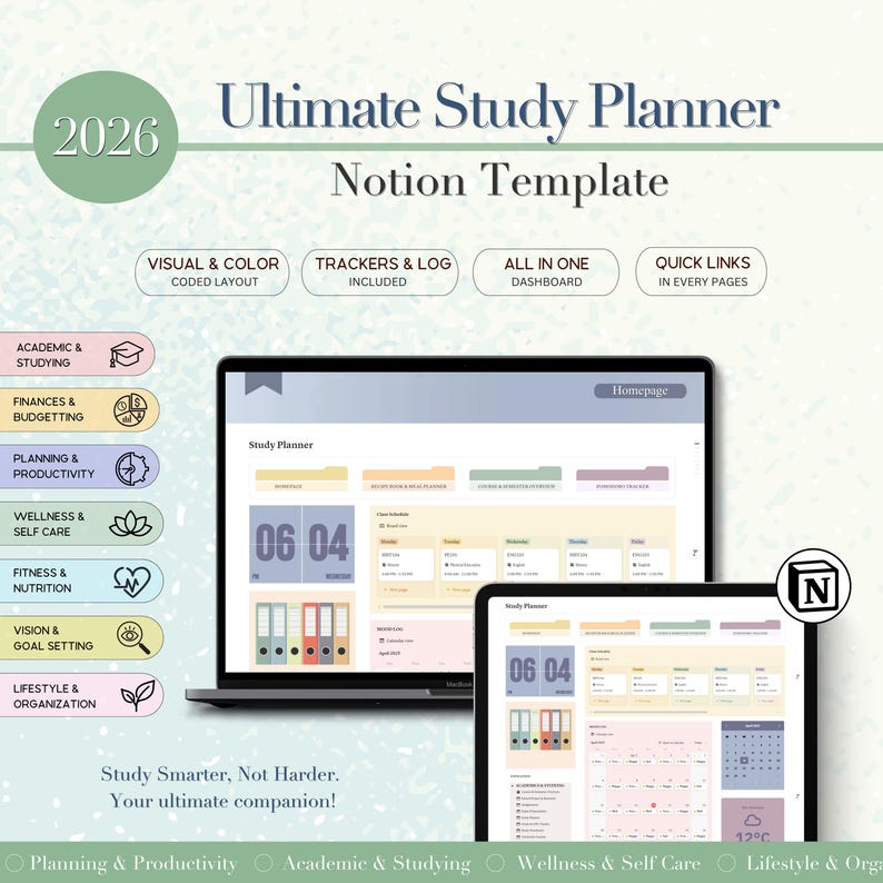 Study Notion Planner, Notion Template Student, Notion Dashboard ...