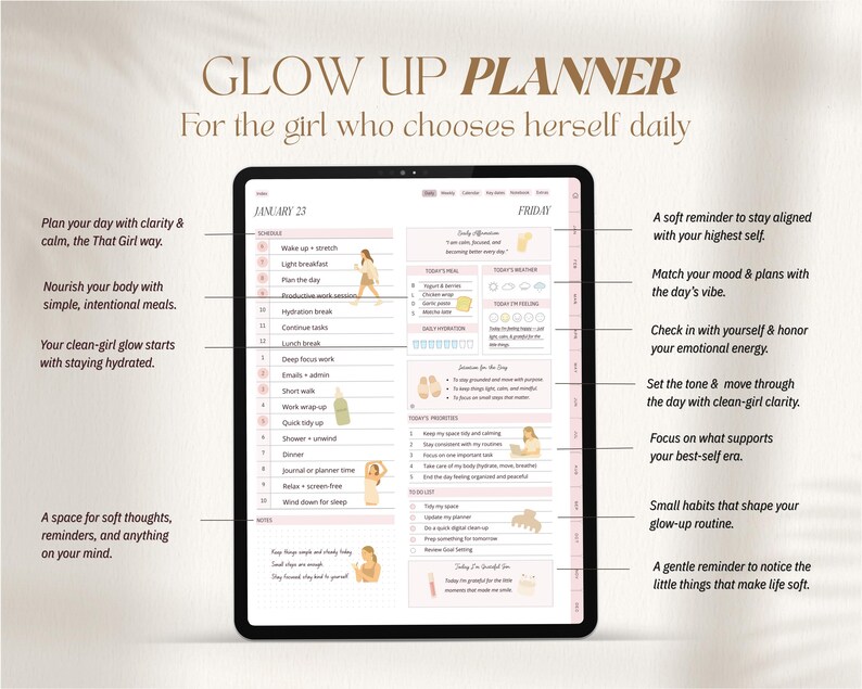 Glow Up Planner 2026, Planificateur de soins personnels, Planificateur esthétique, Planificateur de bien-être, Bien-être, Productivité image 2