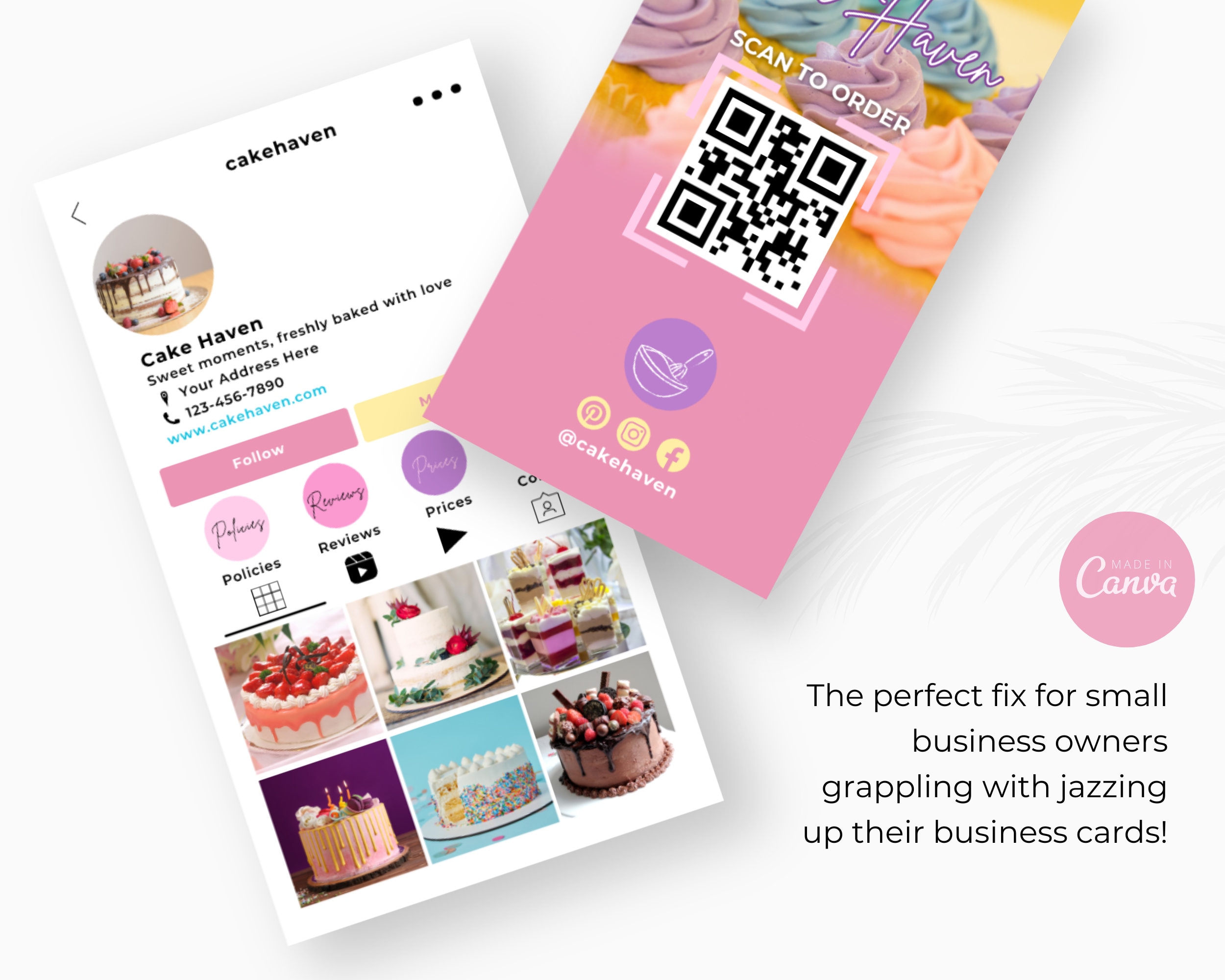 Cake Business Cards, QR Code Sign, Bakery Business Card Template ...