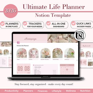 Plantilla prediseñada de Ultimate Notion Planner, El planificador definitivo de Notion, Planificador de Notion, Planificador de Notion de vida, Planificador de Notion estético