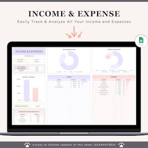 Income and Expense Tracker Spreadsheet for Google Sheets, Monthly Expense Tracker, Personal Financial Planner, Small Business Bookkeeping