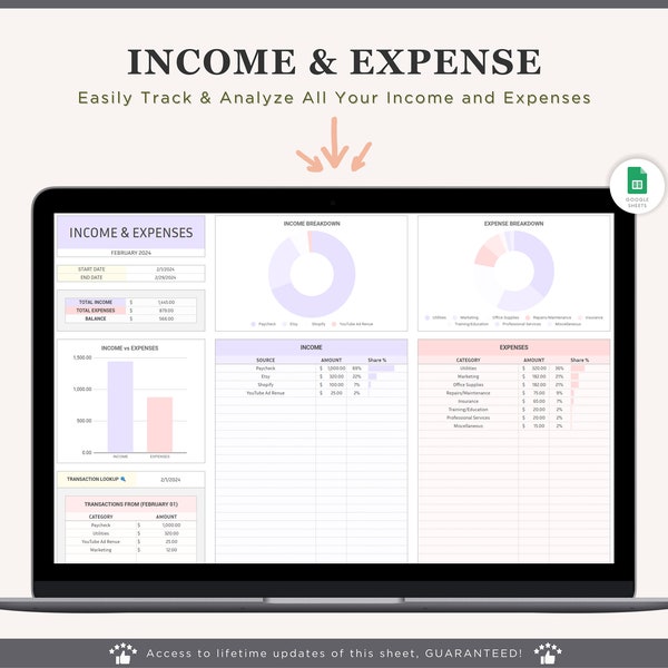 and Expense Tracker Spreadsheet for Google Sheets, Personal