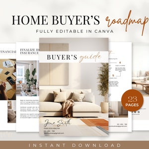 Guía para compradores de viviendas inmobiliarias / Plantilla de marketing inmobiliario / Proceso de compra de viviendas / Hoja de ruta del comprador / Plantilla Canva