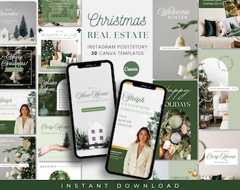 Plantilla navideña para Instagram de agente inmobiliario, publicaciones navideñas de Instagram para inmobiliarias en redes sociales, marketing inmobiliario, plantilla navideña para agente inmobiliario