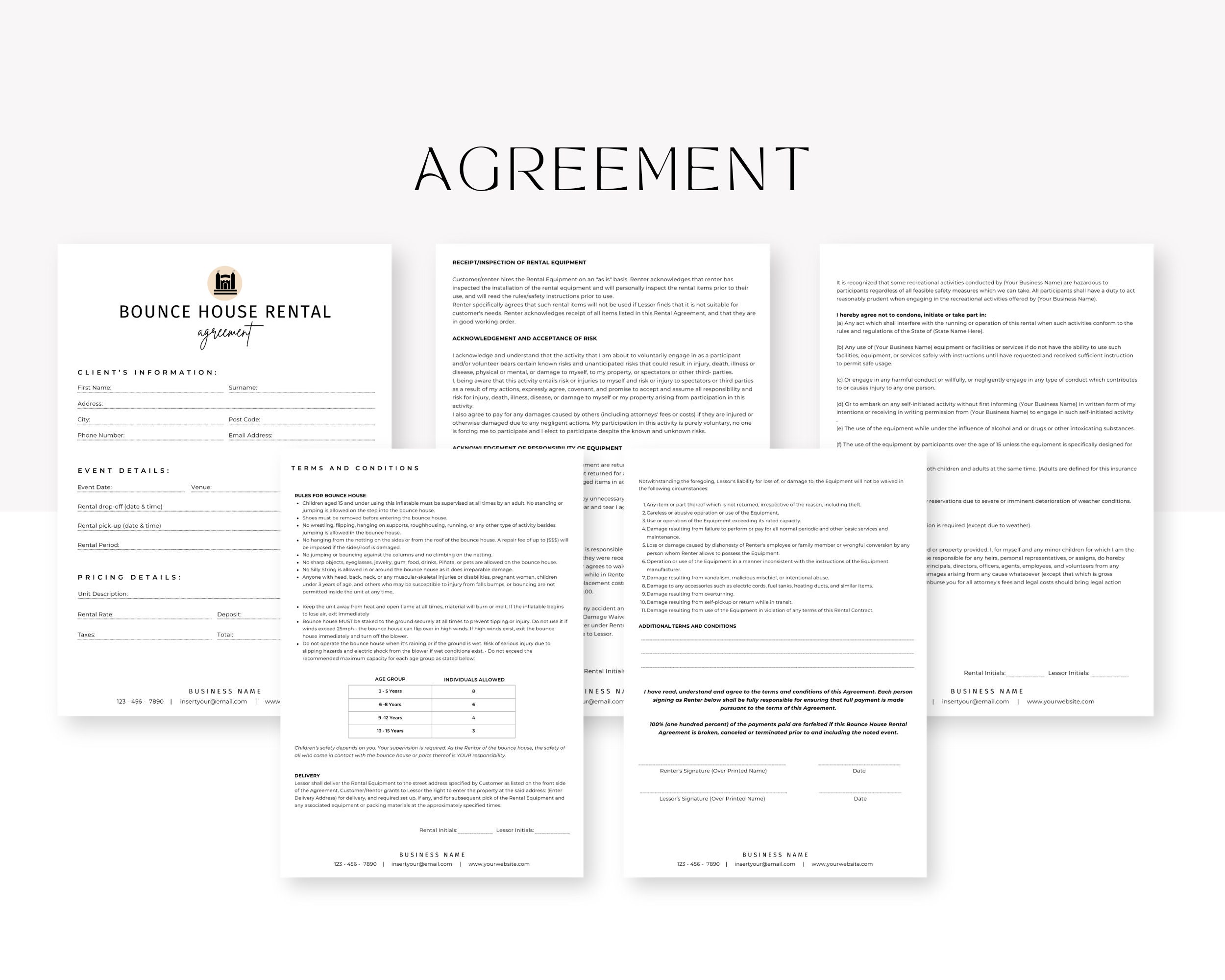 Bounce House Rental Contract Agreement Template, Editable/printable ...