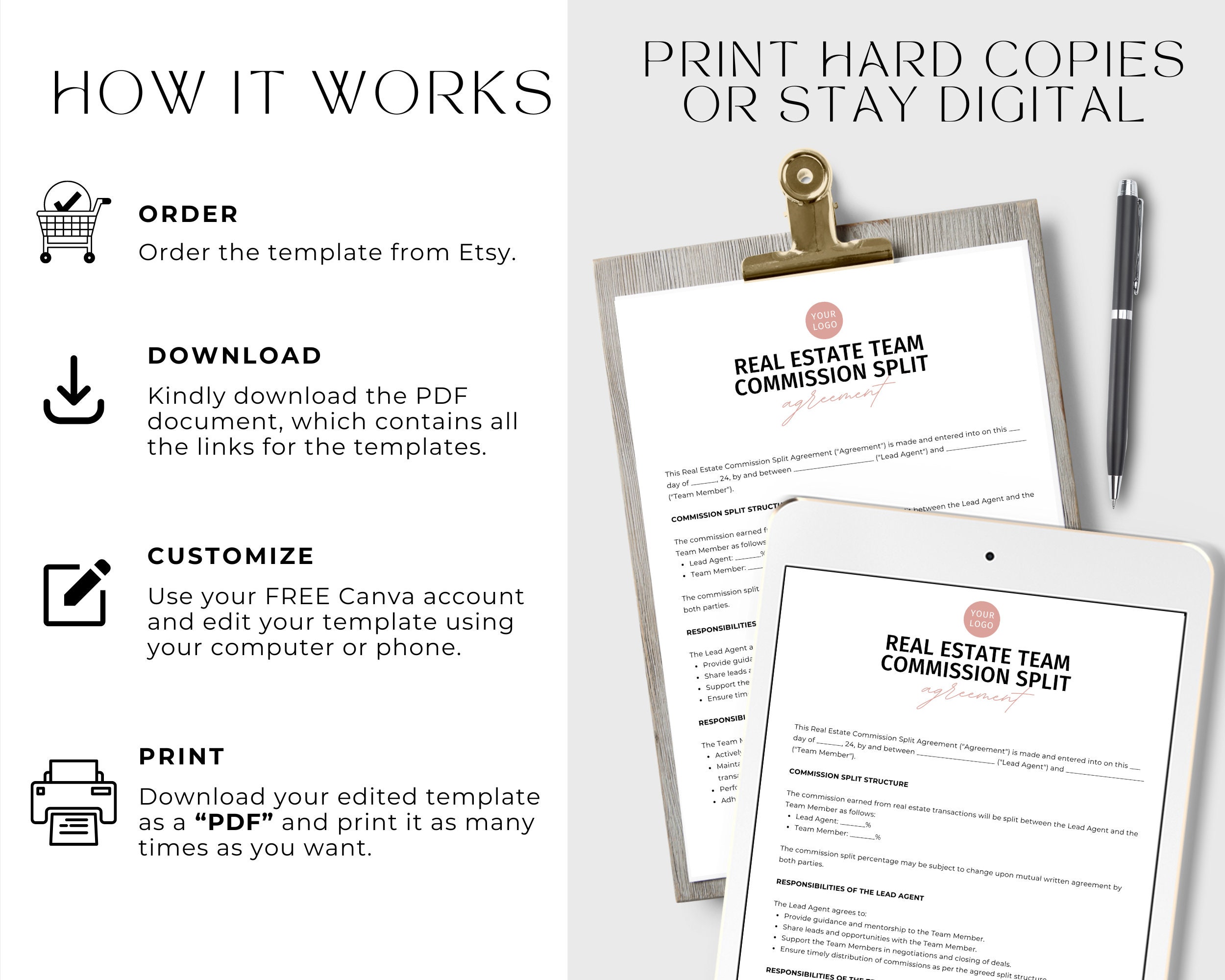 Editable Real Estate Team Commission Split Agreement Template, Realtor ...